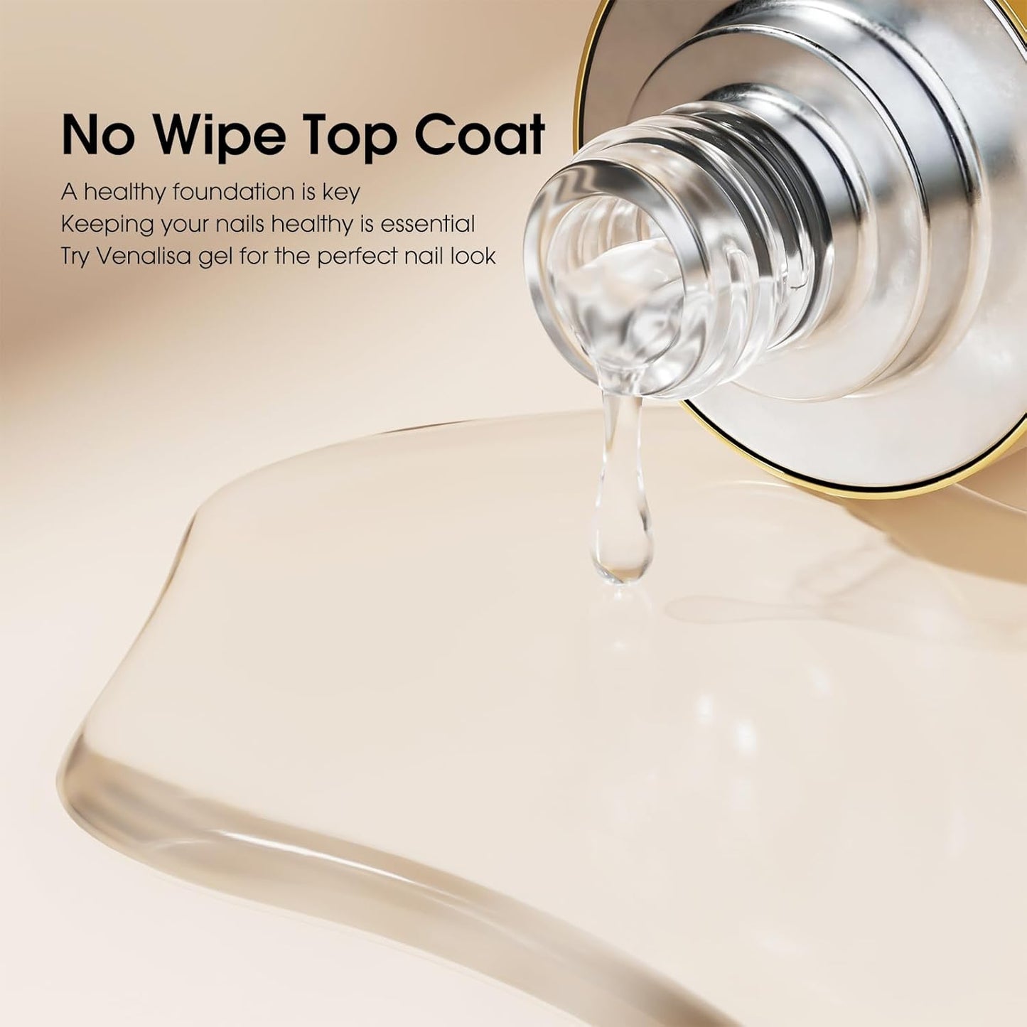 VENALISA No Wipe Gel Top Coat- High Gloss Shiny Long Lasting Top Coat Clear Gel Nail Polish, Soak Off Nail Art Home and Professional Manicure