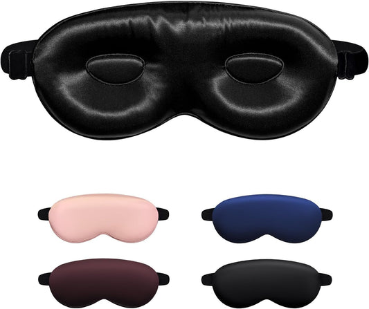 Luxury 22 Momme 100% Mulberry Silk Sleep Mask – 3D Eye Mask with Adjustable Strap, Gentle on Skin and Eyes, Provides Complete Light Blockage for Deep Sleep (Black, Adjustable)