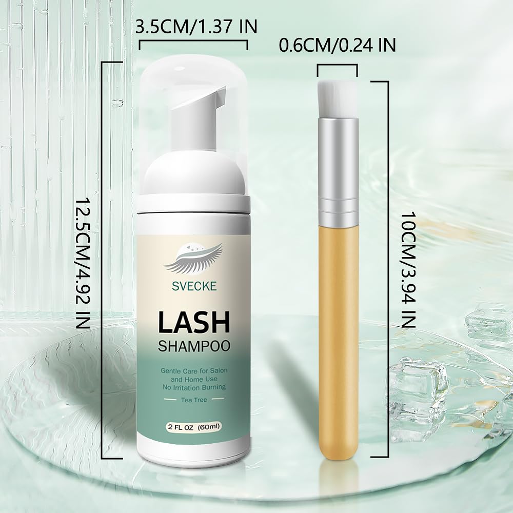 Lash Shampoo Kit Eyelash Extension Cleanser, Eyelash Shampoo for Lash Extensions, Lash Cleaner Eyelid Foam Cleaning Kit for Salon Home Use (Tea Tree)