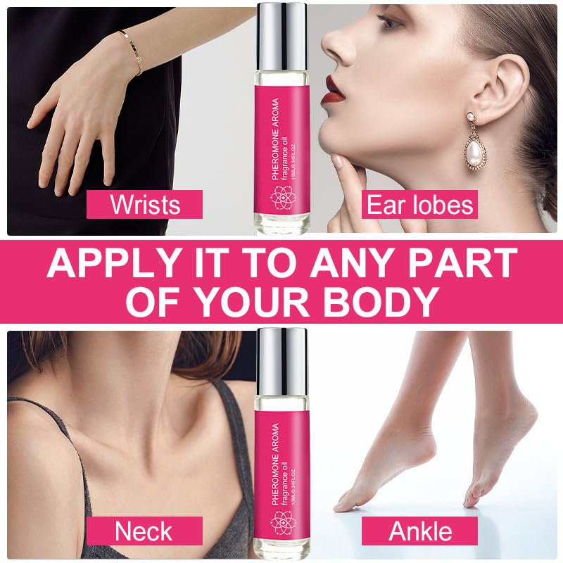 Pheromone Roll-On Perfume for Women, 10ml， Floral Fruity Fragrance, Top Notes Pear Strawberry Blackcurrant, Middle Notes Peony Honeysuckle Lily of the Valley, Base Notes Cedarwood,Elegant & Fresh