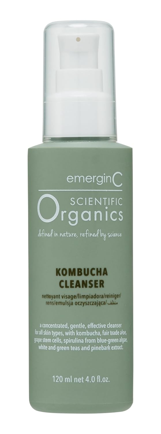 emerginC Scientific Organics Kombucha Cleanser - Nutrient Powerhouse Face Wash with Aloe Vera + Plant Stem Cells to Help Visibly Improve Skin Tone + Texture (4 oz, 120 ml)