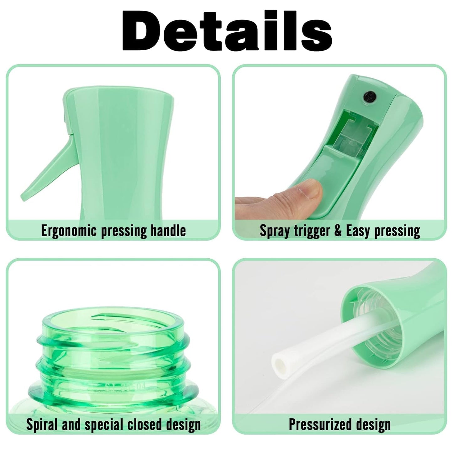 Spray Bottle for Hair (6.8OZ /200ML) Continuous Ultra Fine Mist Sprayer for Hair, Salons, Barber, Plants, Skin Care, Cleaning 1 Pack CLEAR Green