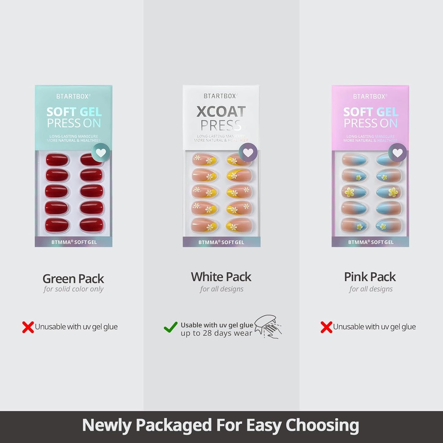 BTArtbox Press On Nails Short - Lamp-Curable White Cat Eye Almond Press On Nails with Glue for Women, Semi-Transparent Soft Gel Glue On Nails in 16 Sizes - 32 Stick On Nails Kit, Whitecaps