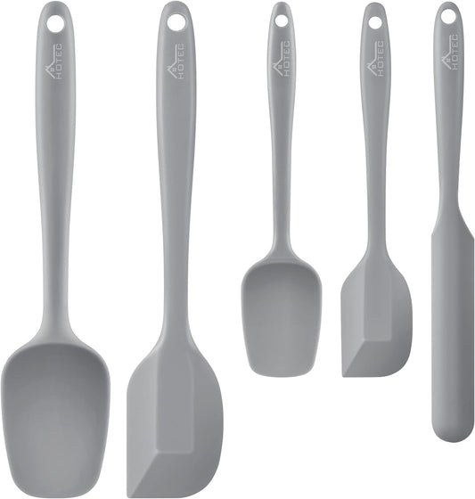 HOTEC 600℉ Heat Resistant BPA-Free Silicone Rubber Spatula Set,Kitchen Cooking Spatulas, Baking, Mixing for Non Stick Cookware, Dishwasher Safe, Set of 5 Grey
