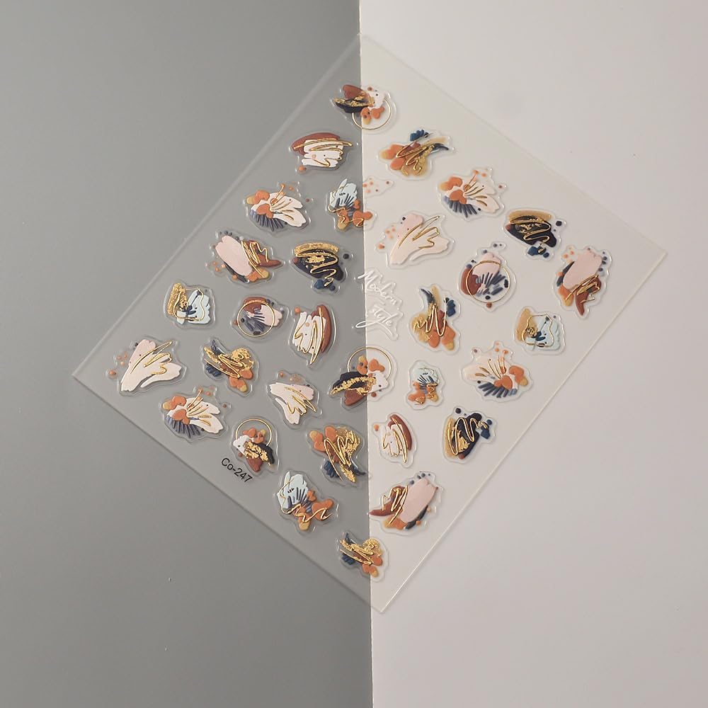 Fall Nail Art Stickers 3D Embossed Oil Painting Nail Stickers, Self-Adhesive Durable Nail Art Decals for Women Girls, Nail Wraps Decoration Manicure for DIY Acrylic Nail Accessories