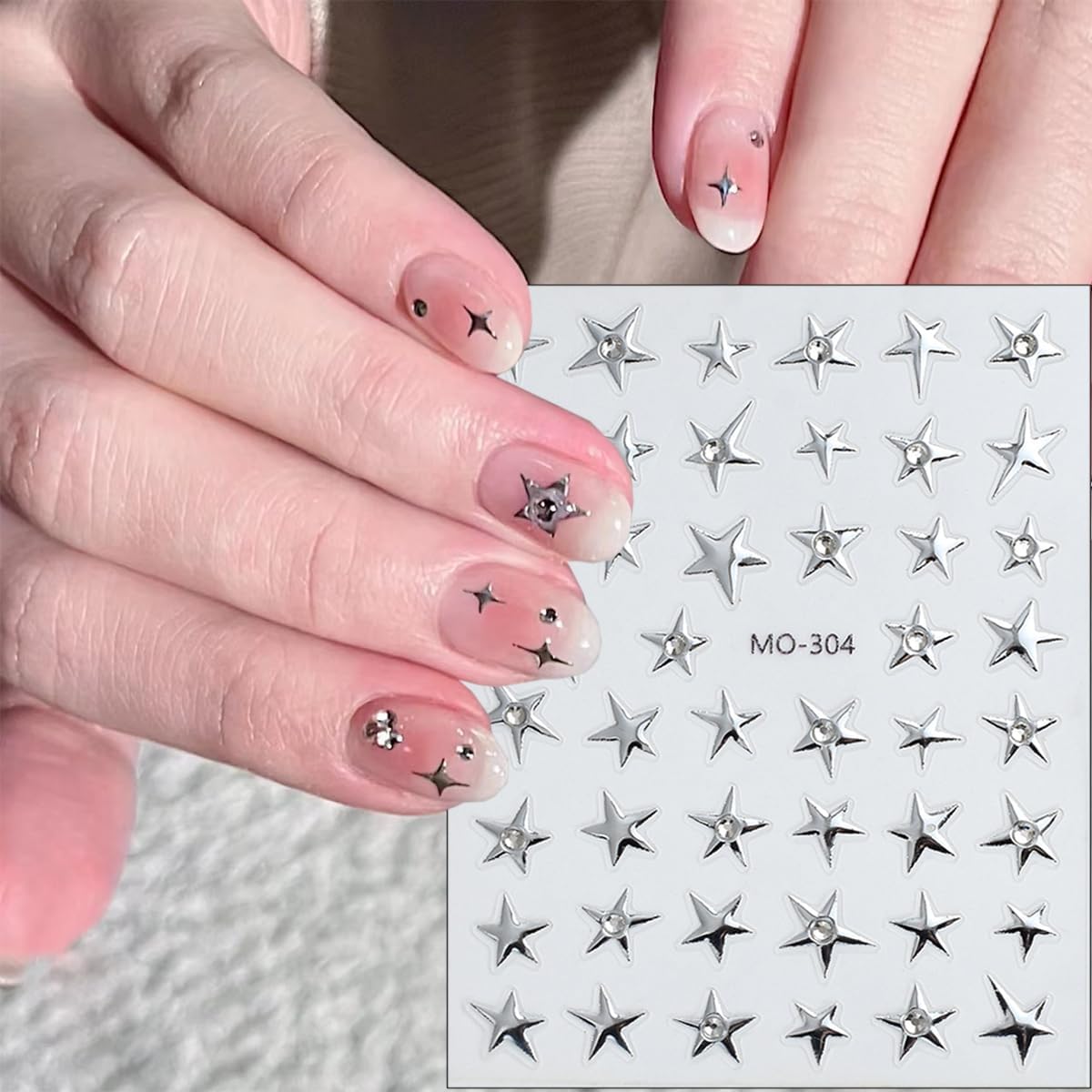 6Pcs Star Nail Art Decoration Stickers - 3D Glitter Decals With Crystal Rhinestones Design for Manicure - Irregular Five-Pointed Charms Supplies for Women