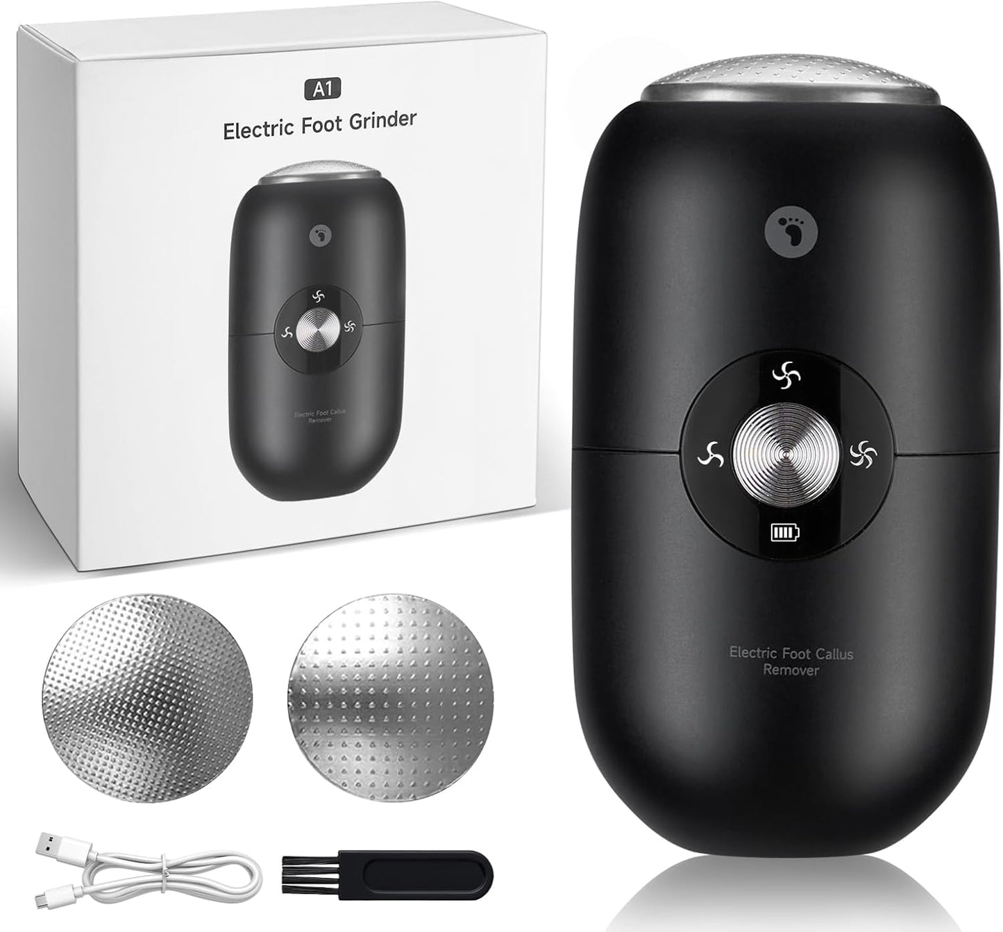 Quaferen Electric Foot Callus Remover 3-Speed Rechargeable Foot File Portable Pedicure Tools for Feet with Stainless Steel Head IPX6 Waterproof Foot Scrubber for Dead Hard Cracked Dry Skin (Black)