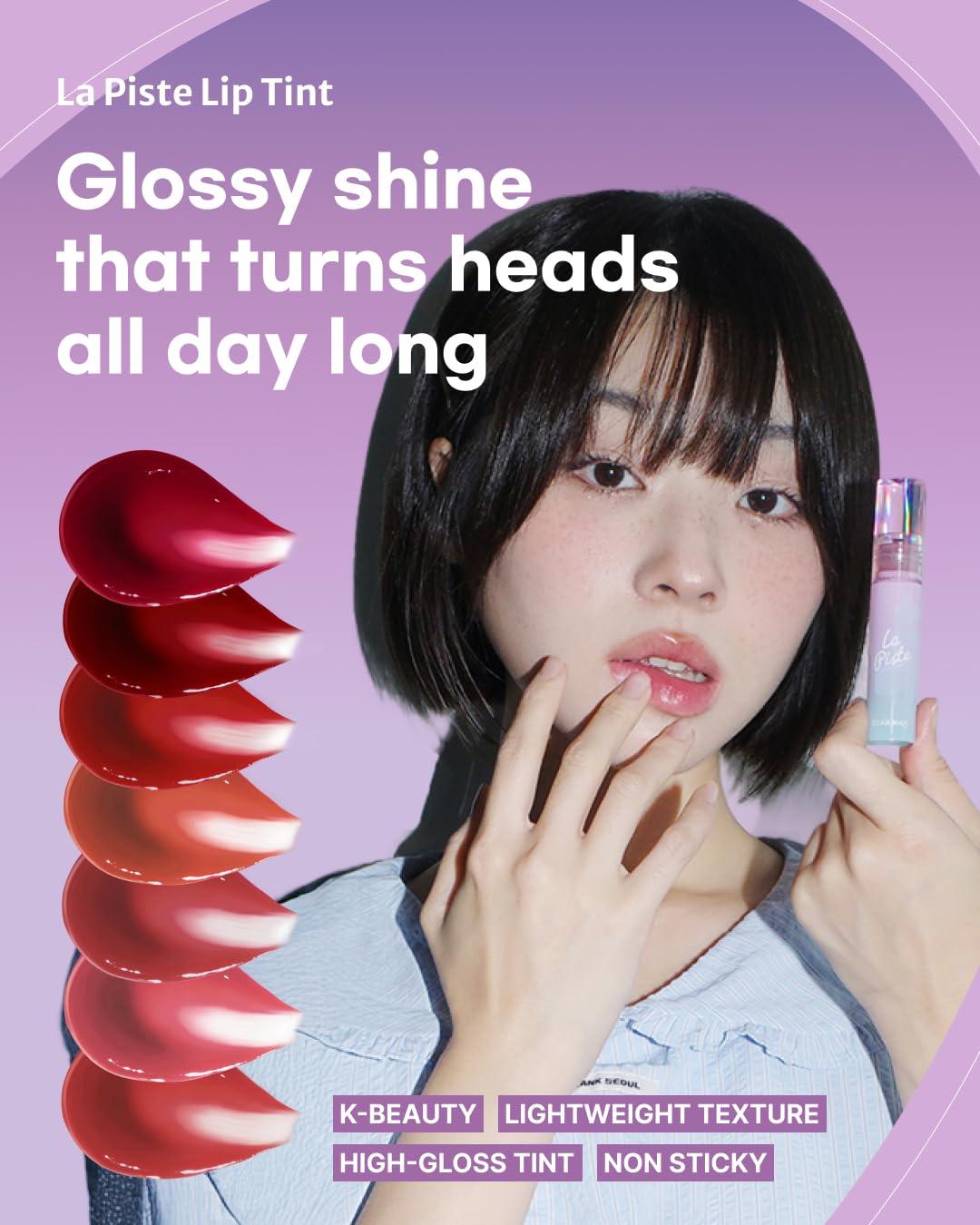 DEARMAY LA PISTE LIP TINT LP07 Falling 0.14 oz. long lasting lip stain with glossy finish and lightweight texture, non sticky, hydrating formula with no flaking and glassy vivid tint, korean makeup