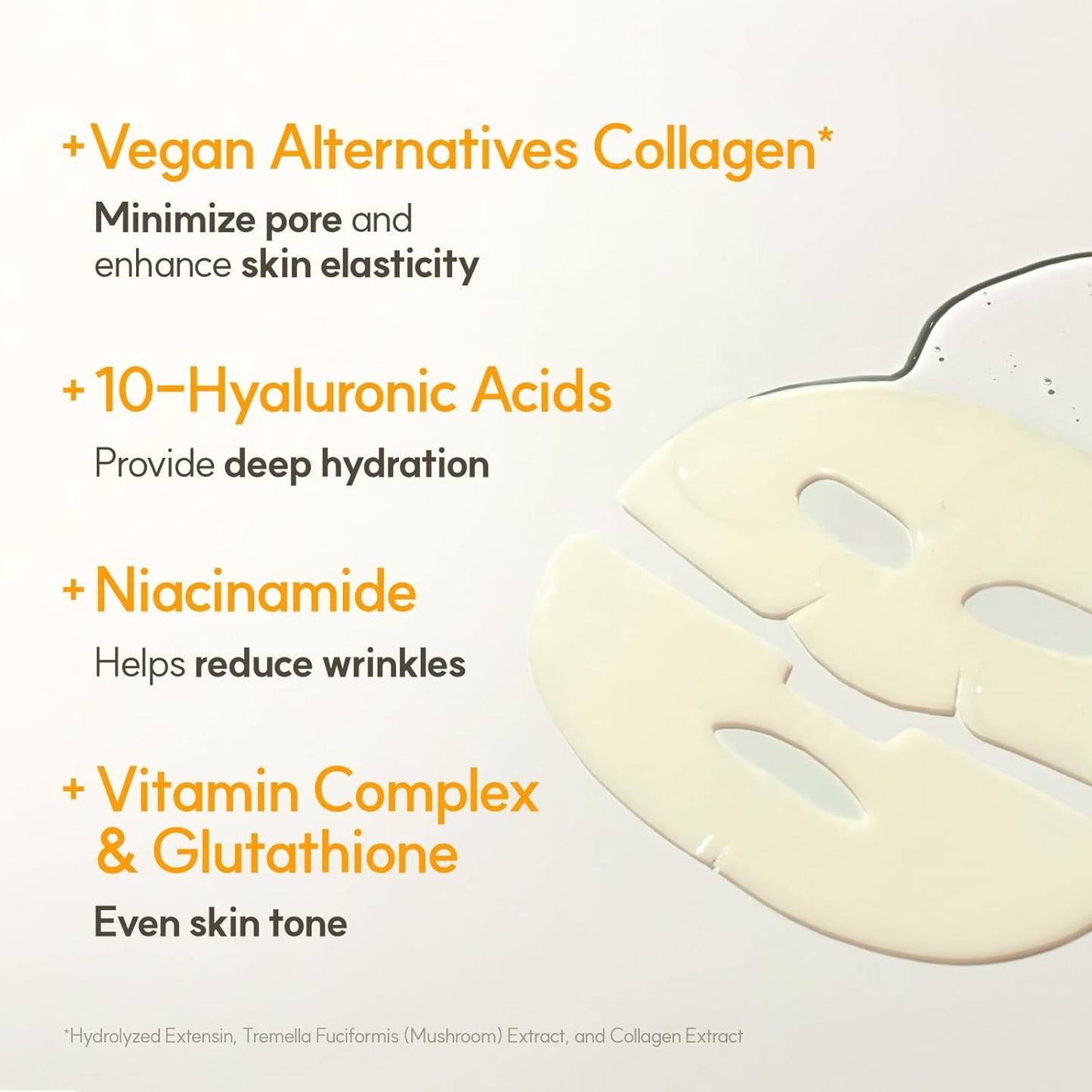 THE FACE SHOP Vita-Toning Vegan Collagen Face Mask, Korean Glass Skin Essential, Hydrogel Mask for Moisturizing & Skin Elasticity, Improves Uneven Tone, 4EA