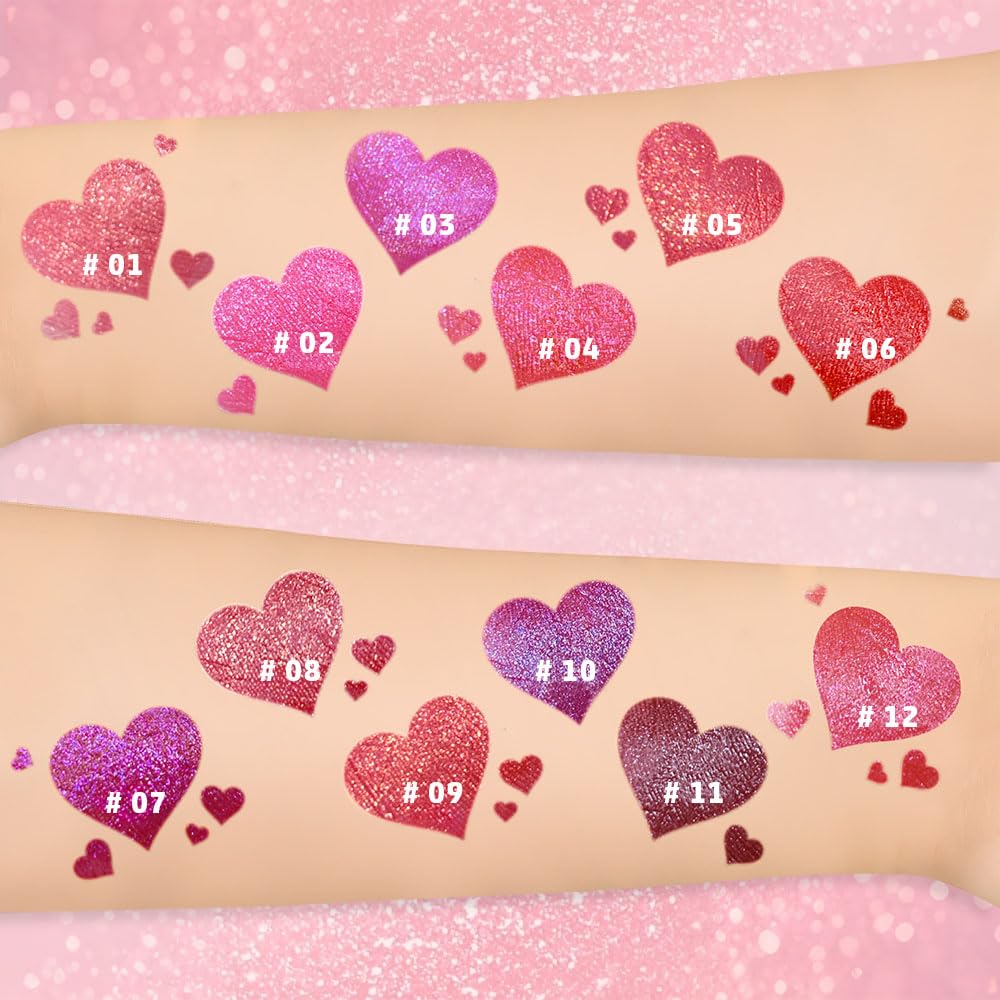 Rose Pink Metallic Lipstick for Women,Lightweight Glitter Sparkling Liquid Lipsticks,Shimmer Lip Gloss Stain Long Lasting Waterproof Smudge Proof Non-Drying 24 Hour Full Coverage Lip Makeup,Vegan