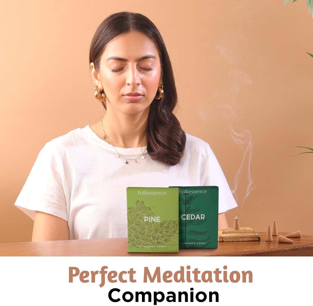 Folkulture Incense Cones for Waterfall | 20 Pc Incense Cone Scented | 2 Fragrance Cone-Insenses - Pine & Cedar | Natural, Non Toxic | Pine & Cedar Inscents-Cones | Relaxing, Meditation, Spiritual