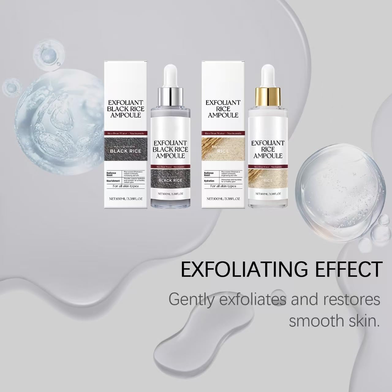 2PCS Black and White Rice Peeling, New Soft Rice Exfoliating Face and Body, Black and White Rice Exfoliant for All Skin Types, Gentle Peel & Deep Hydration - (White+Black)