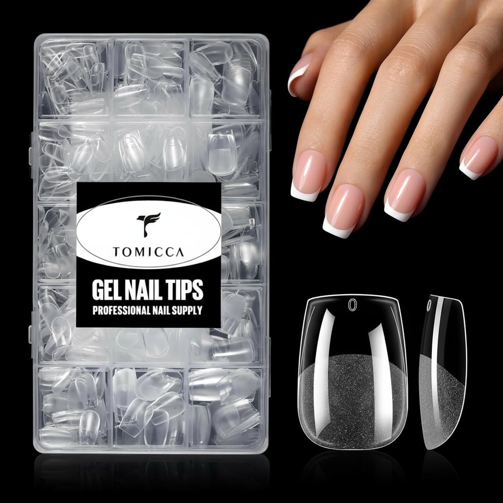 TOMICCA Extra Short Coffin Nail Tips Acrylic Nails 240Pcs Acrylic Nail Kit Pre-shape Full Cover Clear Nails For Nail Extension Home DIY Salon 15 Sizes Gel Nails