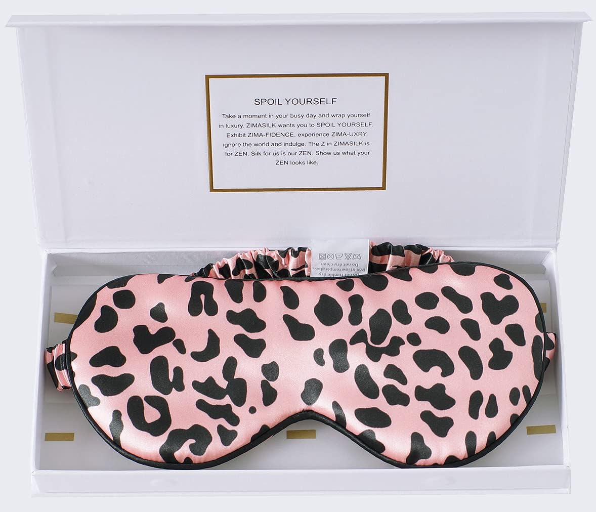 ZIMASILK Adjustable 100% 22 Momme Mulberry Silk Sleep Mask for Sleeping, Filled with Premium Mulberry Silk, Softest & Breathable Eye Sleeping Mask (Leopard - Black Pink)