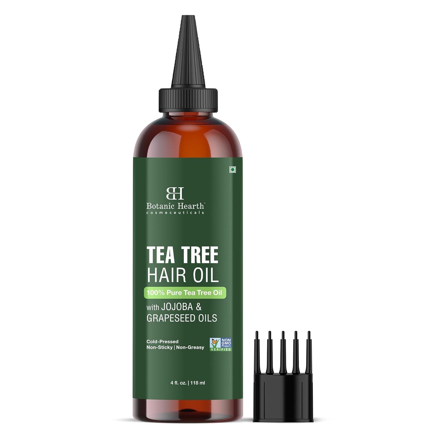 Botanic Hearth 100% Pure Tea Tree Oil (4 Fl Oz) | With Jojoba & Grapeseed Oils | Soothes Itchy Scalp & Fights Dandruff | Hair Oil Repairs Dry Damaged Hair, Strengthening, Healthier Hair- Hair Tonic