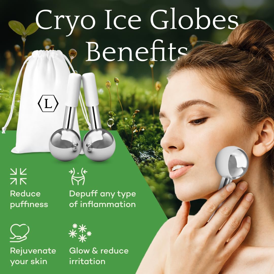 LUONKOS Gua Sha Ice Globes - Set of 2, Silver Stainless Steel - Facial Massage Tool & Lymphatic Drainage Massager - Reduces Puffiness, Fine Lines & Dark Circles