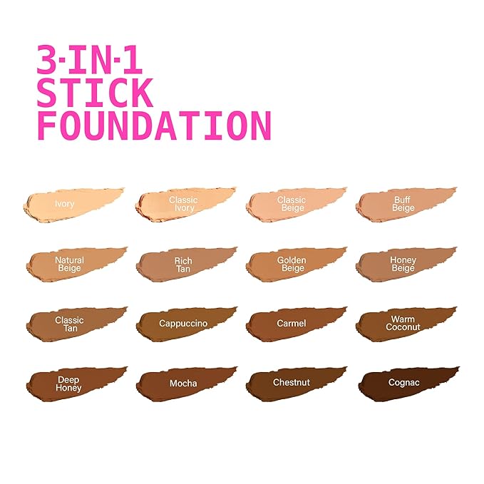 Ruby Kisses Natural Full Coverage 3-In-1 Stick Foundation. Easy to Apply, Hydrating, Lightweight, Long Lasting, Concealer and Contour Stick for Face Makeup (Caramel)