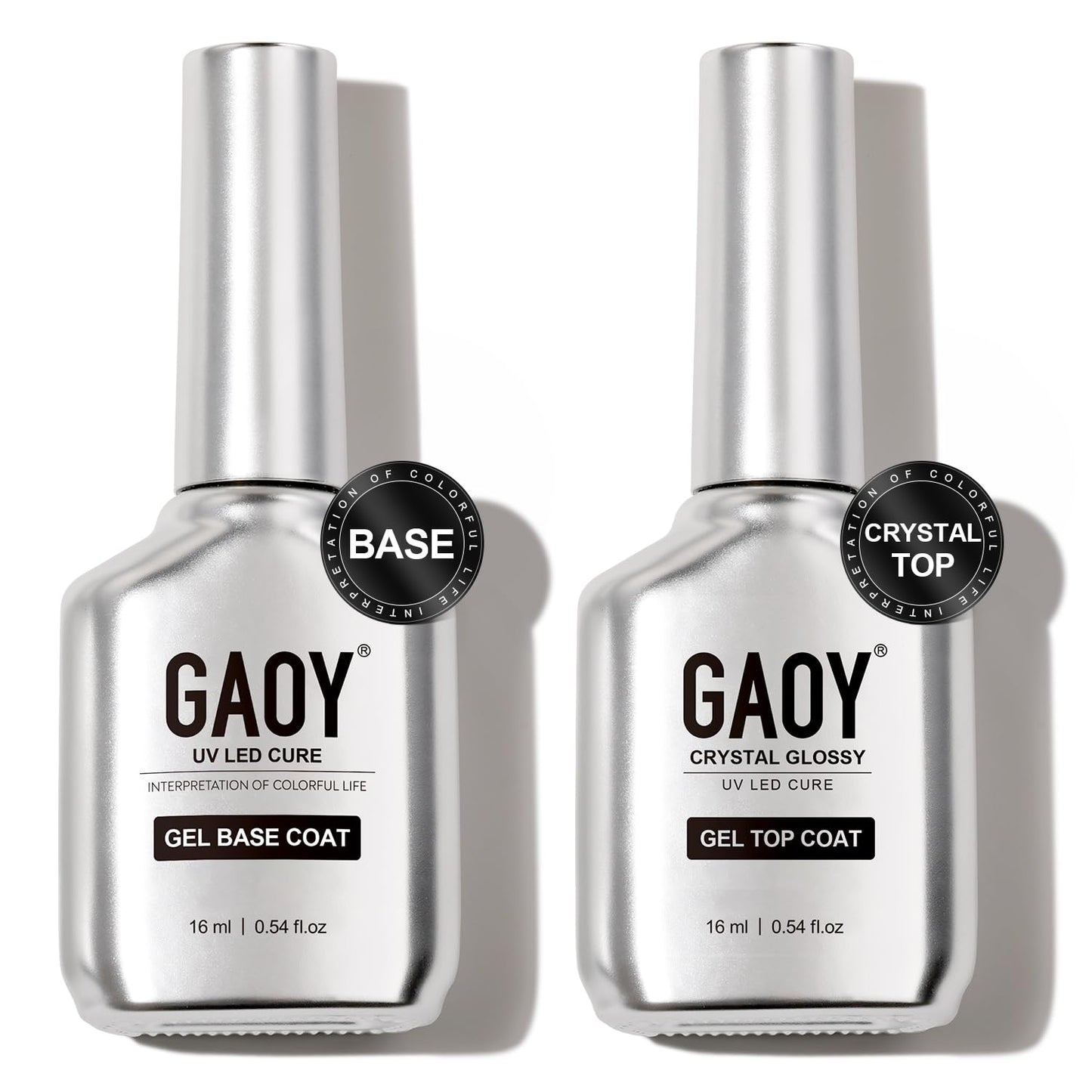 GAOY Crystal Glossy Gel Top and Base Coat Set, 16ml 2 Pcs High-Gloss Top Coat and No Wipe Foundation Combination for UV Light Gel Nail Polish