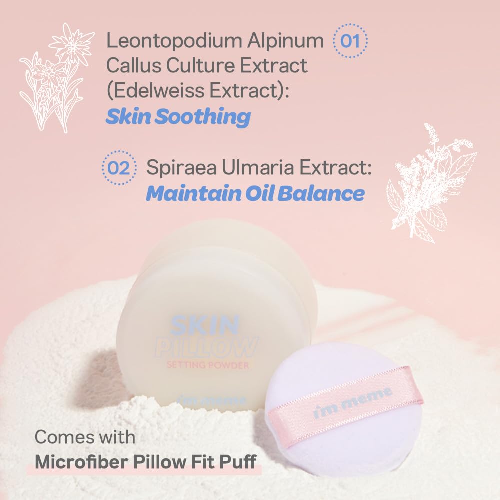 I'M MEME Setting Powder - Skin Pillow | Matte Finish, Skin-Smoothing Effects, Oil-controlling Setting Powder, K-beauty, Translucent, Oily Skin, Blurring, Sebum Absorbing