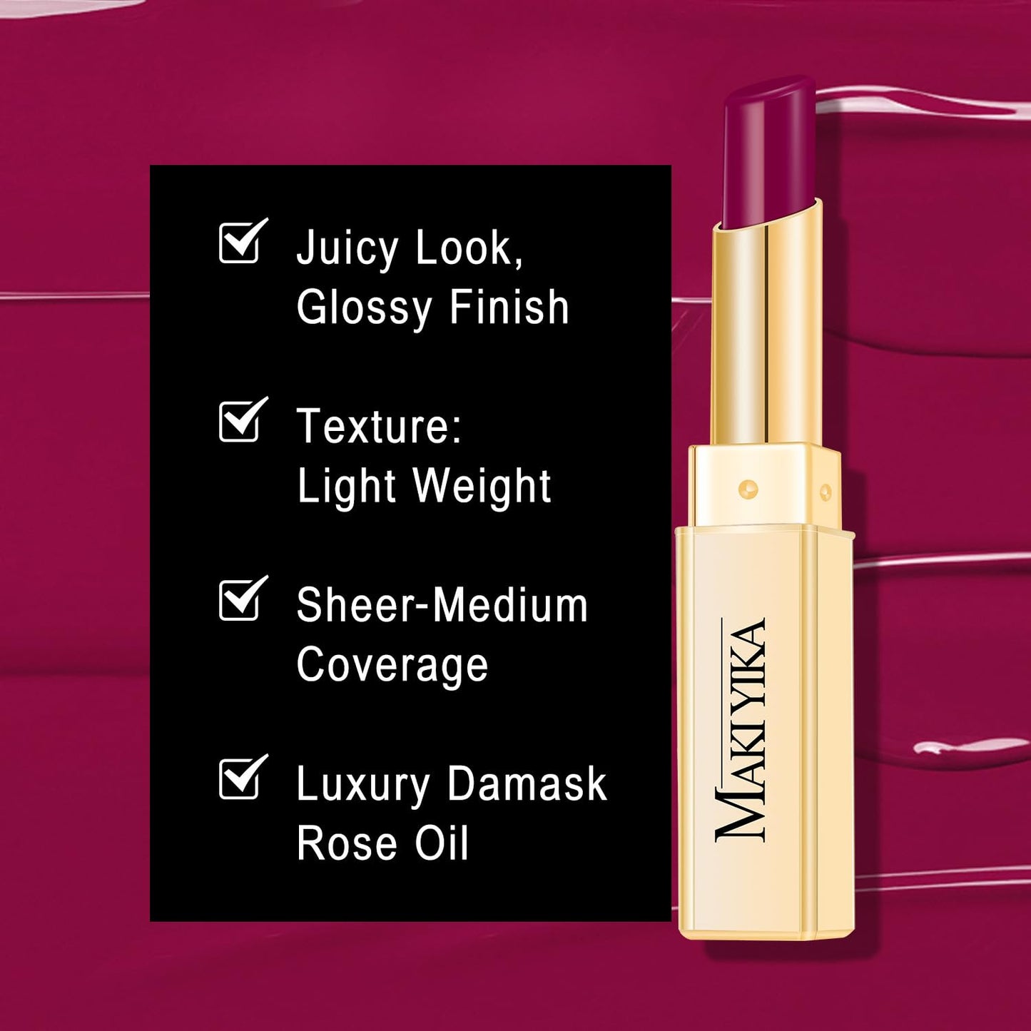 MAKI YIKA Moisture Purple Lipstick for Women Hydrate Lip Gloss for Dry Cracked Lips Weightless Glossy Lip Color Juicy Finish,MA067 Jam Purple