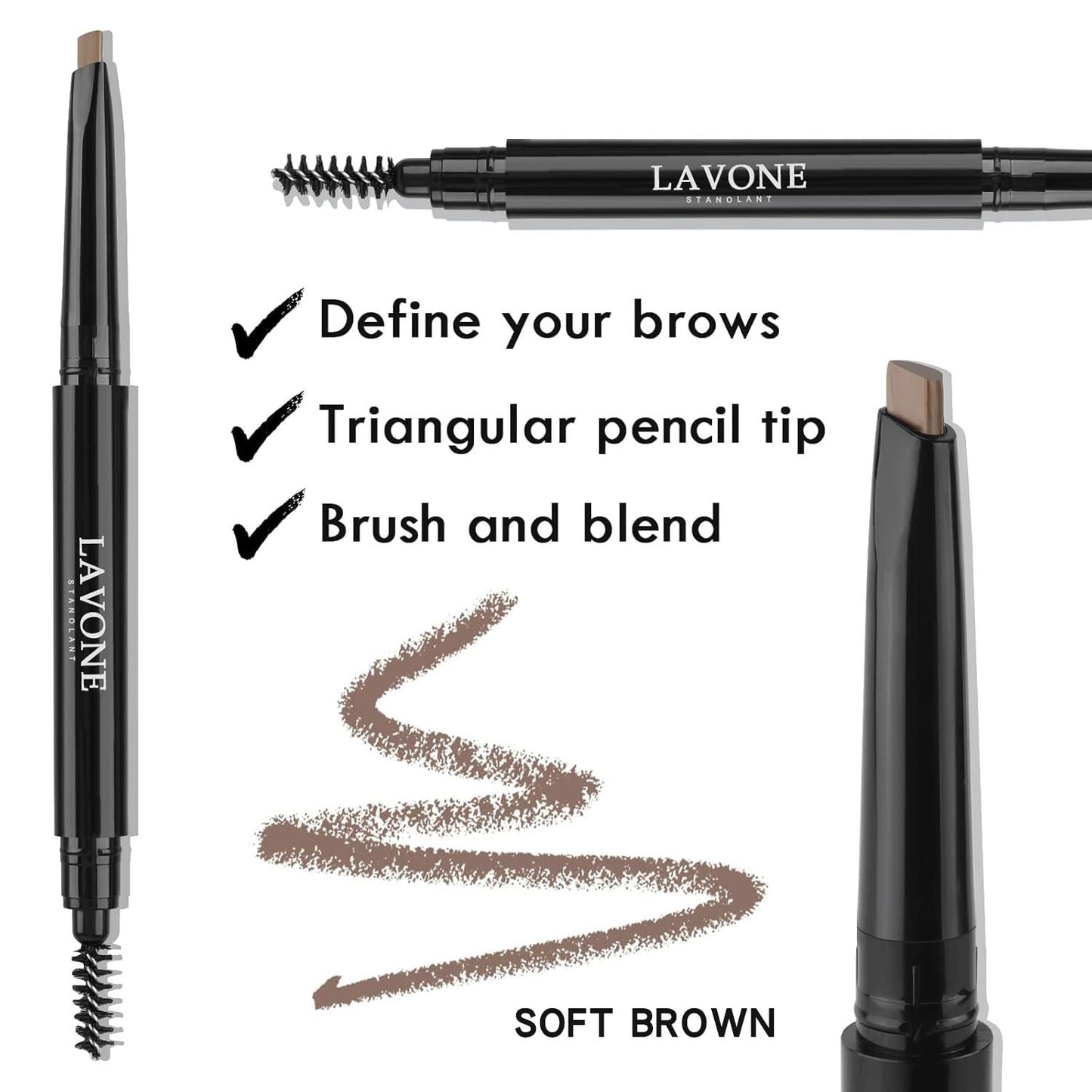 LAVONE Eyebrow Stamp Pencil Kit for Eyebrows Makeup, with Waterproof Eyebrow Pencil, Eyeliner, Eyebrow Pomade, and Dual-ended Eyebrow Brush - Soft Brown