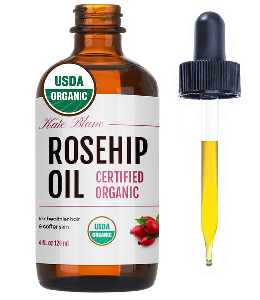 Kate Blanc Cosmetics Rosehip Oil for Face & Skin (4oz, Organic, Pure, Cold Pressed) Rosehip Seed Face Oil for Facial & Gua Sha Massage