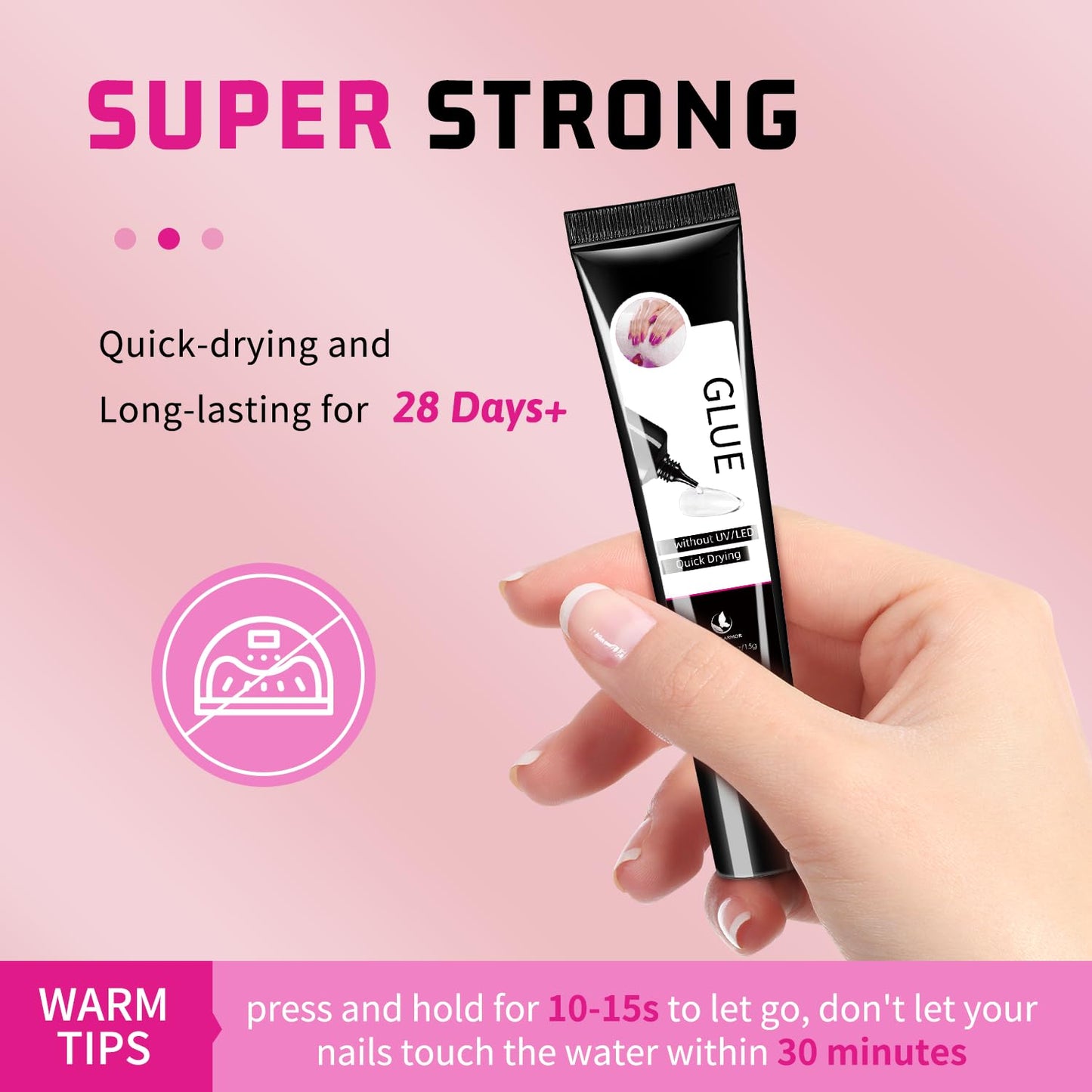 2Pcs Semi Solid Nail Glue for Press On Nail, No Need for UV Lamp Super Strong Nail Glue Quick Drying Gel Long Lasting for Fake Acrylic Nails(15g x 2)