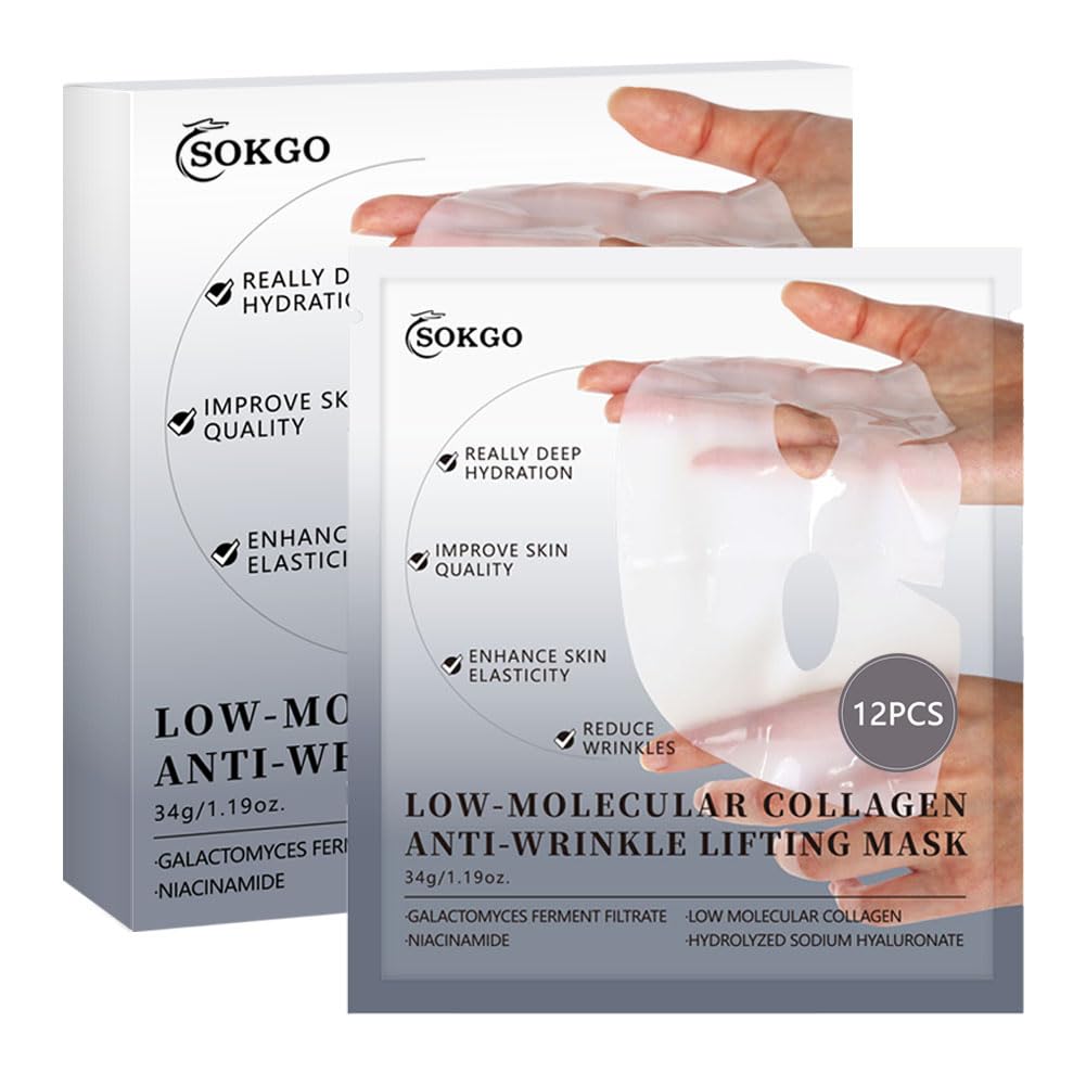 Low Molecular Weight Collagen Overnight Hydrogel Mask, Enhances Skin Elasticity, Reduces Pores, Transforms from White to Transparent Upon Absorption Skin Care Treatment.