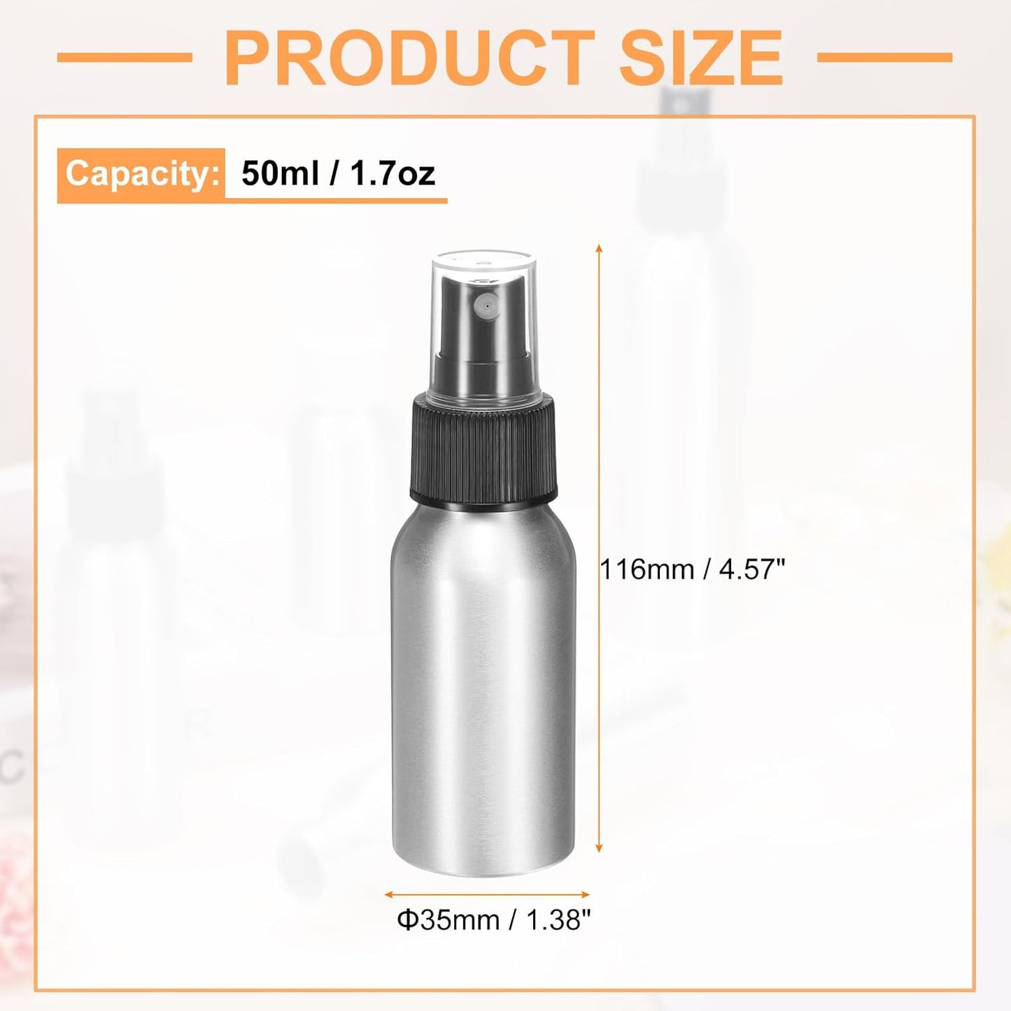 HARFINGTON Aluminum Fine Mist Spray Bottles 50ml/1.7oz Metal Small Liquid Alcohol Refillable Travel Container with Black Plastic Nozzle Cap for Perfume Skincare Cosmetic Storage Bottle