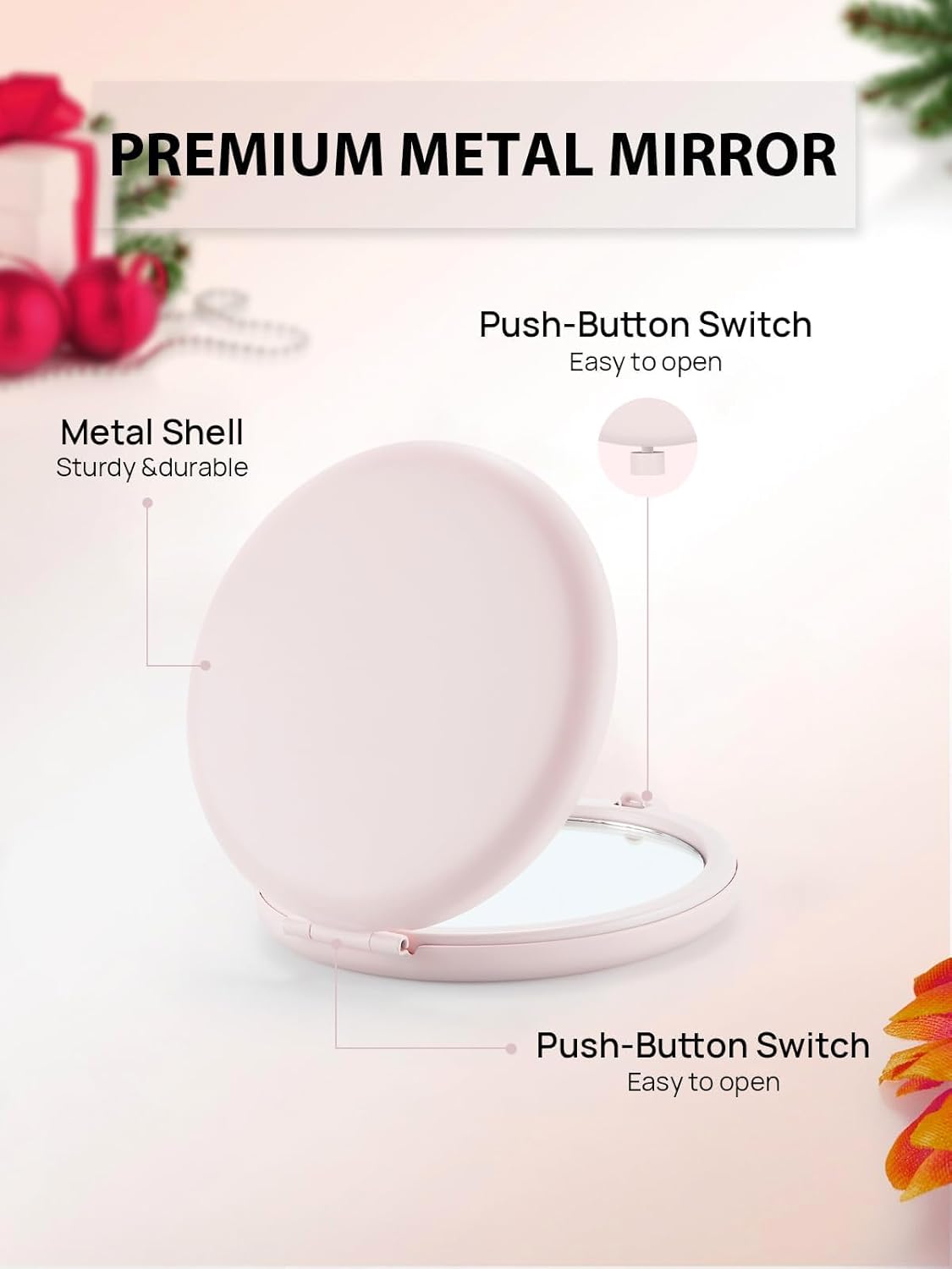 Compact Mirror Bulk, Pack of 12 Double-Sided 1X/2X Magnifying Metal Makeup Mirrors(Round, Pink Marshmallow)
