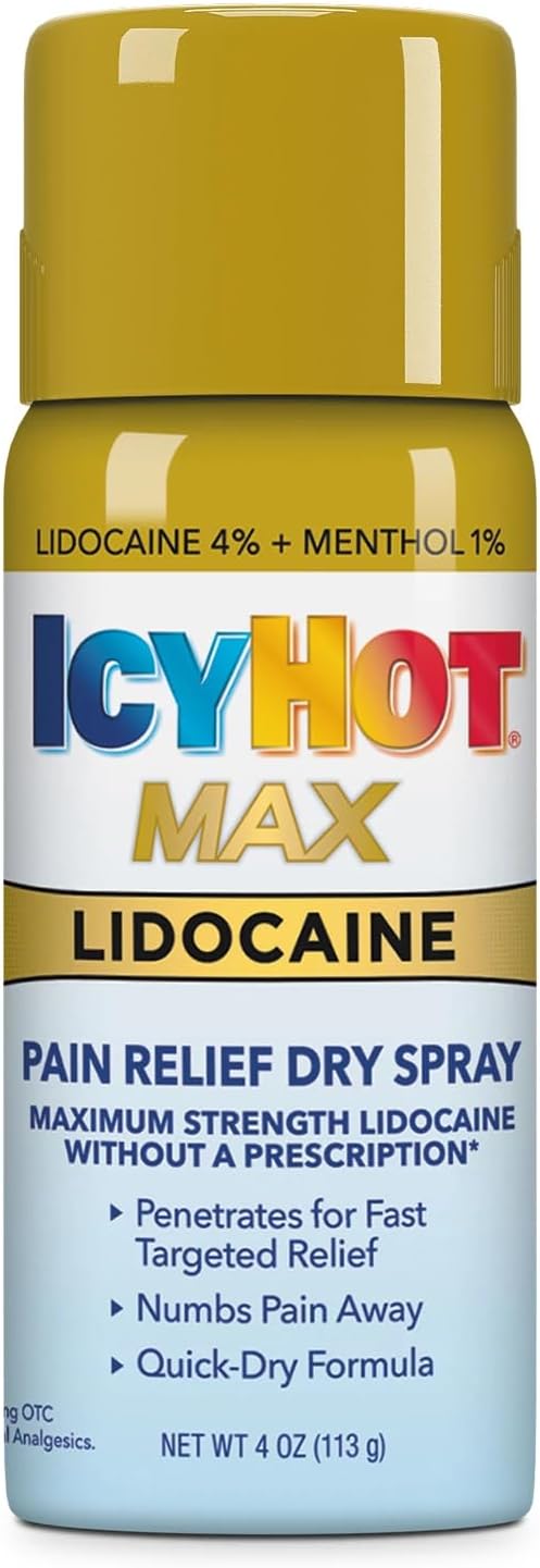 Icy Hot Max Strength Pain Relief Spray with Lidocaine Plus Menthol, 4 Ounces