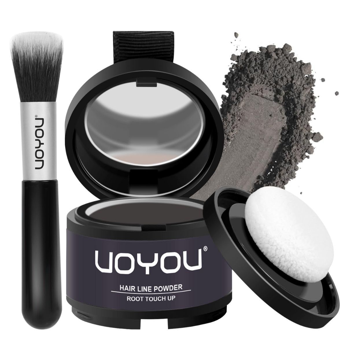 Root Touch Up Powder Instantly Conceals Hair Loss, Gray Root Cover Up Powder, Water & Sweat Resistant Hair Powder for Thinning Hair Men & Women, Includes Brush (Grey, 4g Bottle with Brush)