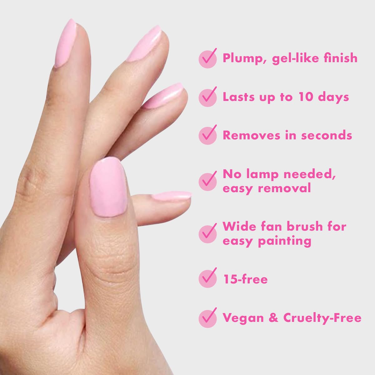 Olive & June Long Lasting Nail Polish | Plump, Gel-Like Finish No Lamp Needed | Lasts up to 10 days | Salon-Quality Color at Home | 15-Free, Vegan & Cruelty-Free Chip-Resistant Shine | SE Bubbly Pink