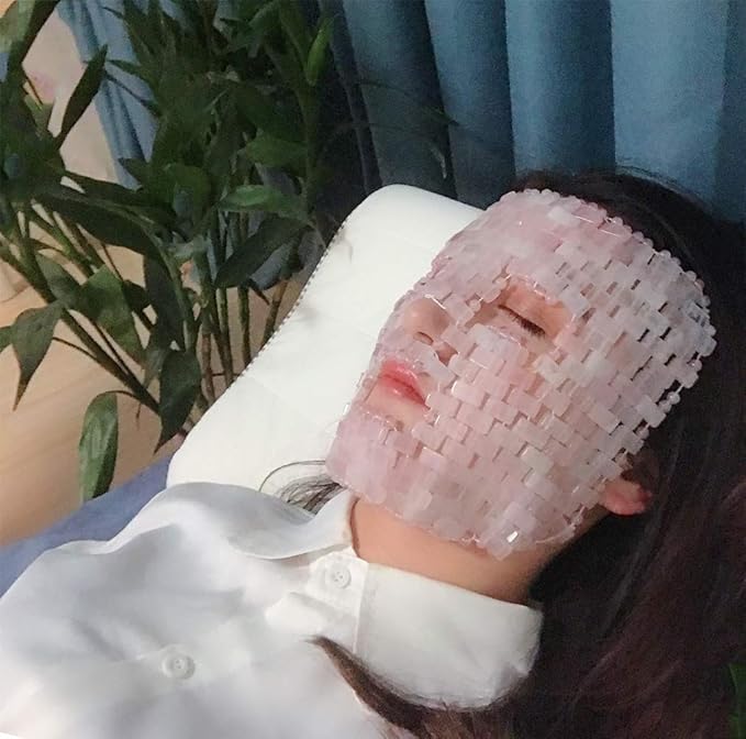Jade Ice Sleeping Mask, Jade Mask for Relieving Face & Eye Puffiness Migraine, Anti Wrinkle Mask Therapy, Yoga Meditation Tools (Rose Quartz)