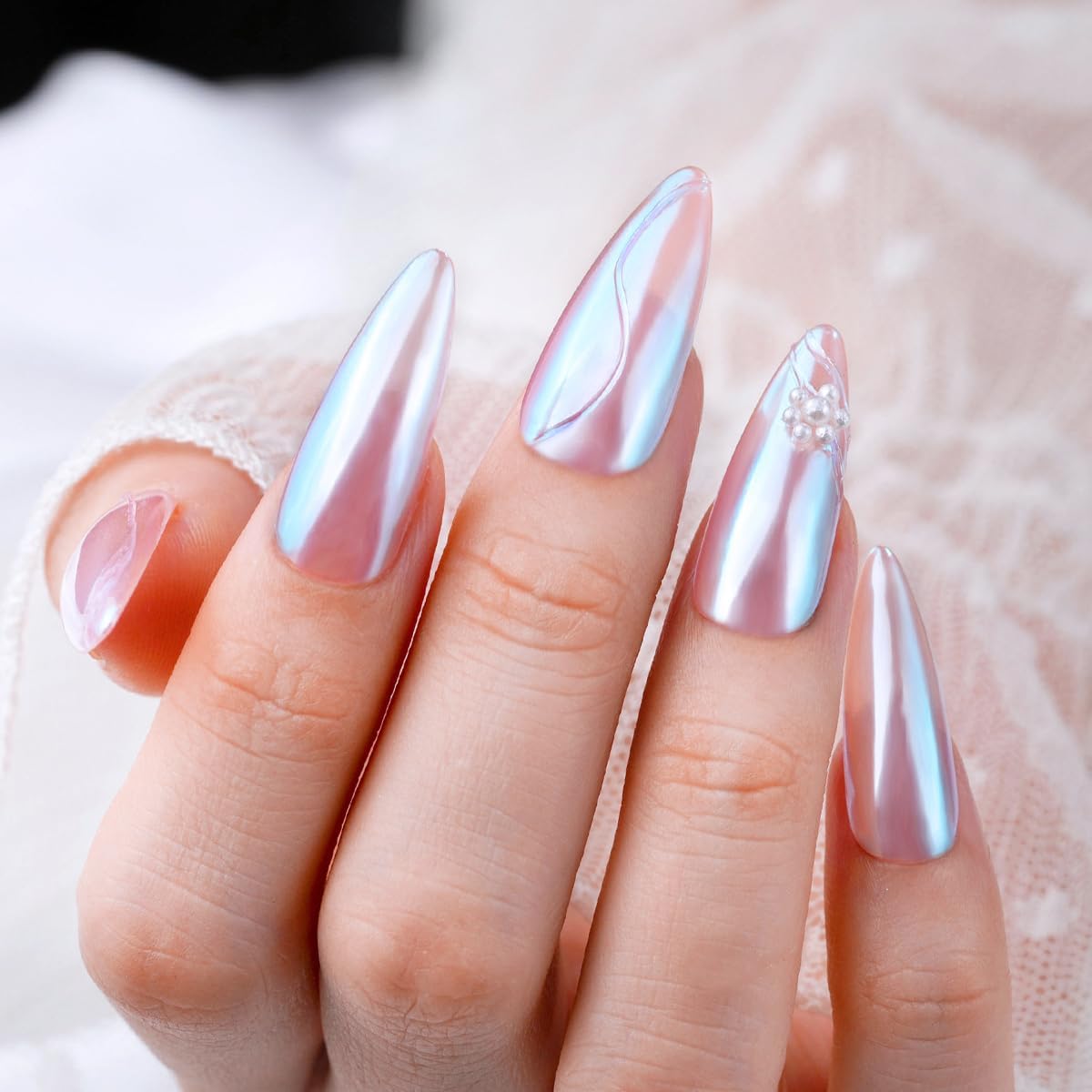 Pretty Diva Moonlight Chrome Nail Powder, Glossy Aurora Mermaid Unicorn Chrome Powder for Nails, Iridescent Unichrome Nail Art Glitter Decoration for Home DIY Salon Manicure Pigment