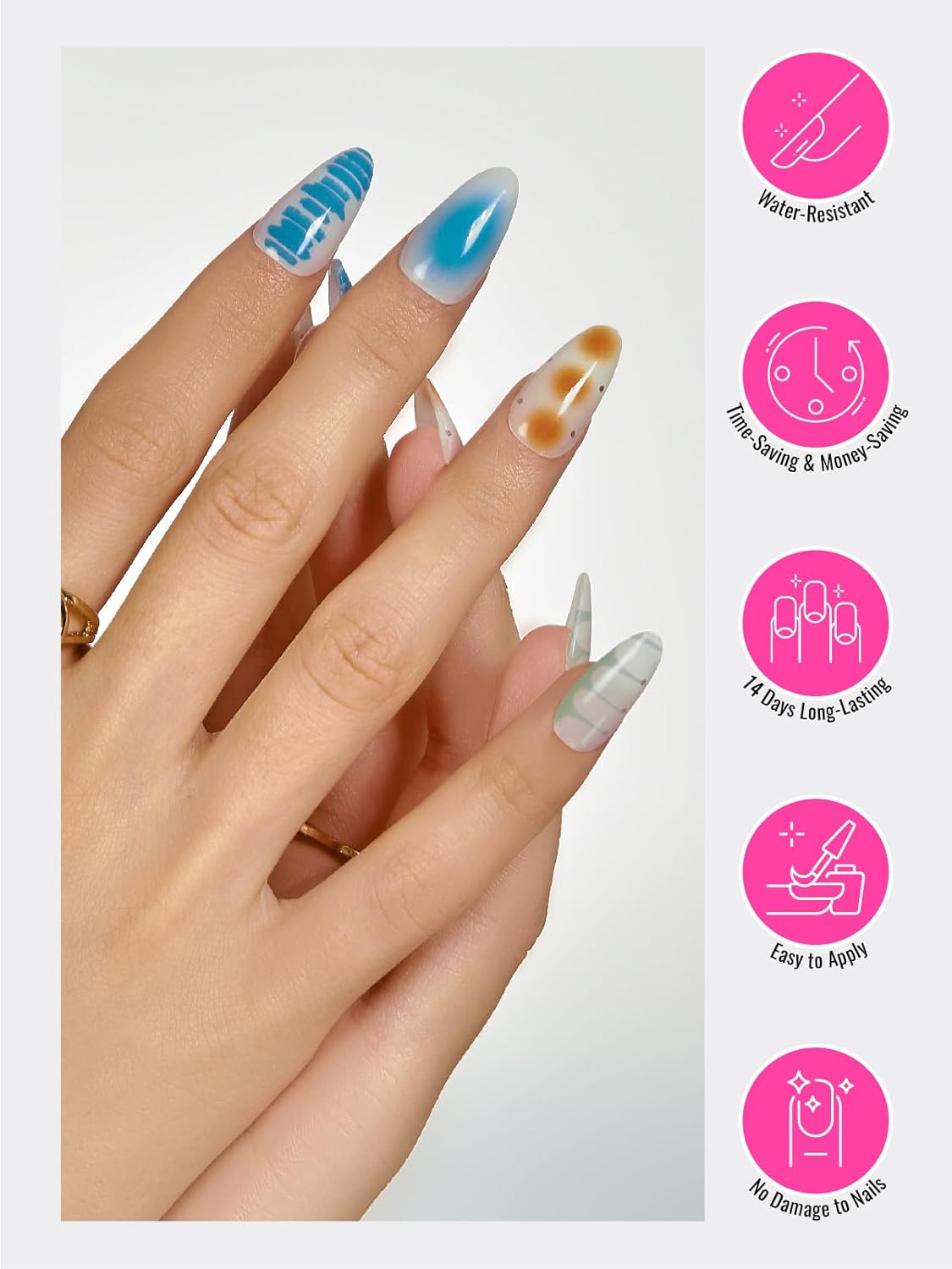 Semi Cured Gel Nail Strips, 30pcs Gel Nail Wraps, 2 Weeks Long Lasting