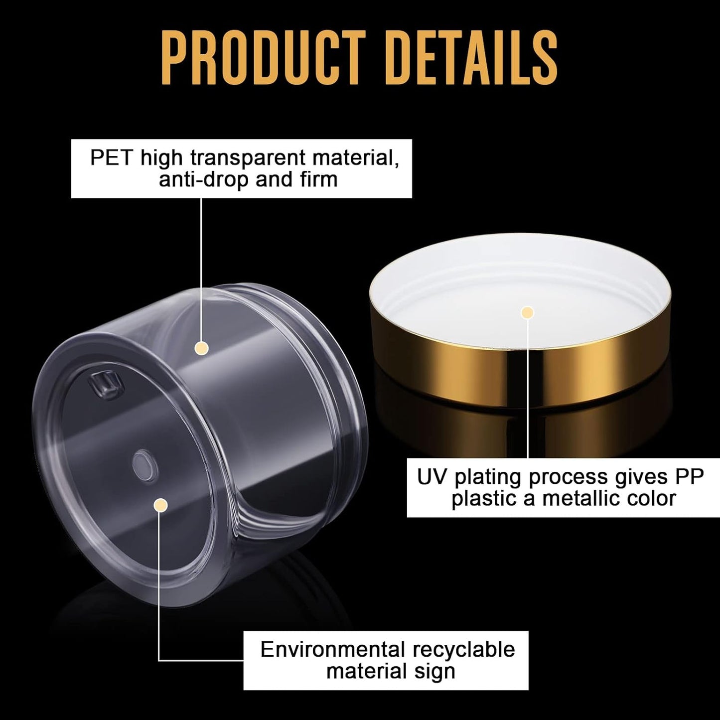 Patelai 4 Pieces Round Wide-mouth Leak Proof Plastic Container Jars with Lids for Travel Storage Makeup Beauty Products Face Creams Oils Salves Ointments DIY Making(4 Ounce,Gold)