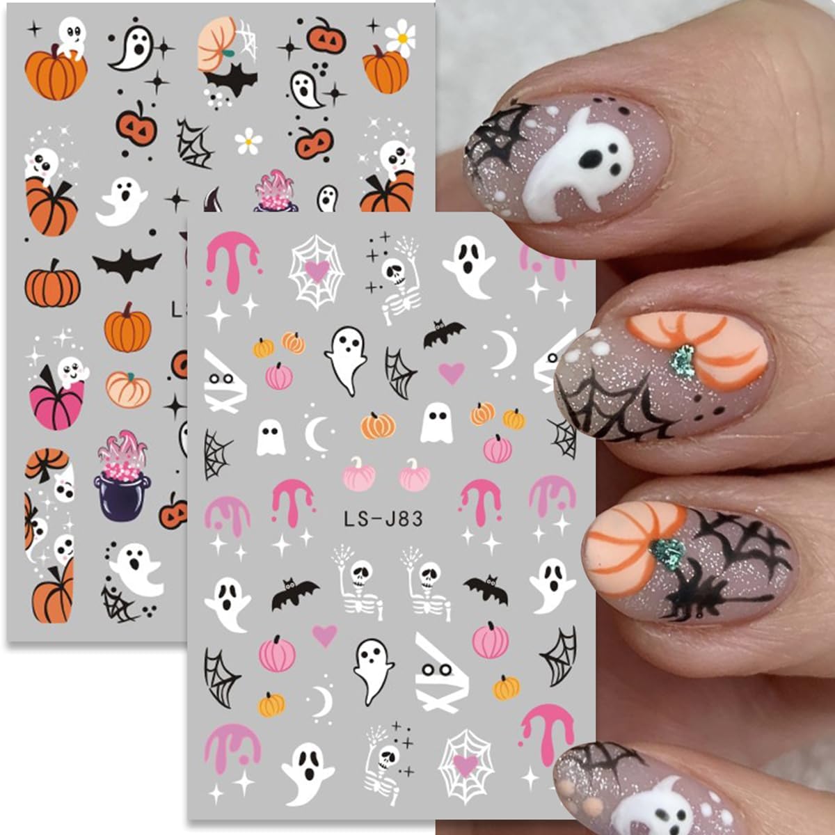 Halloween Nail Stickers 6 Sheets Halloween Self Adhesive Nail Design Stickers Goth Ghost Pumpkin Skeleton Black Cat Bat Nail Art Stickers Supply Halloween Nail Decals for Women DIY Manicure