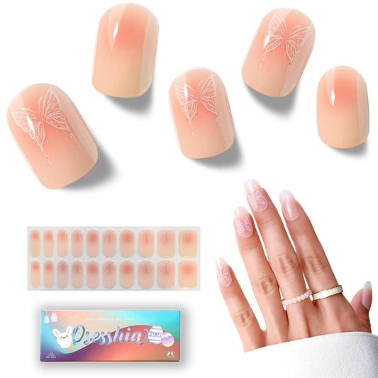 Semi Cured Gel Nail Strips, 20 pcs Nail Wraps, Glaze Stickers, Salon Quality French Manicure, Full Decal Gel Polish Strips, Long Lasting SCG, Easy on, UV Required (Butterfly Fairy)