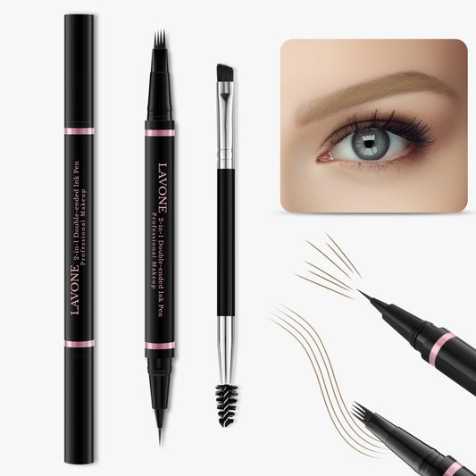 Eyebrow Pencil,2-in-1 Waterproof Eyebrow Pen with 4 Tip Brow Pen and Ultra-Precise Brow Pencil,with Dual-ended Eyebrow Brush,Eyebrow Makeup for Natural Looking Eyebrows - Taupe