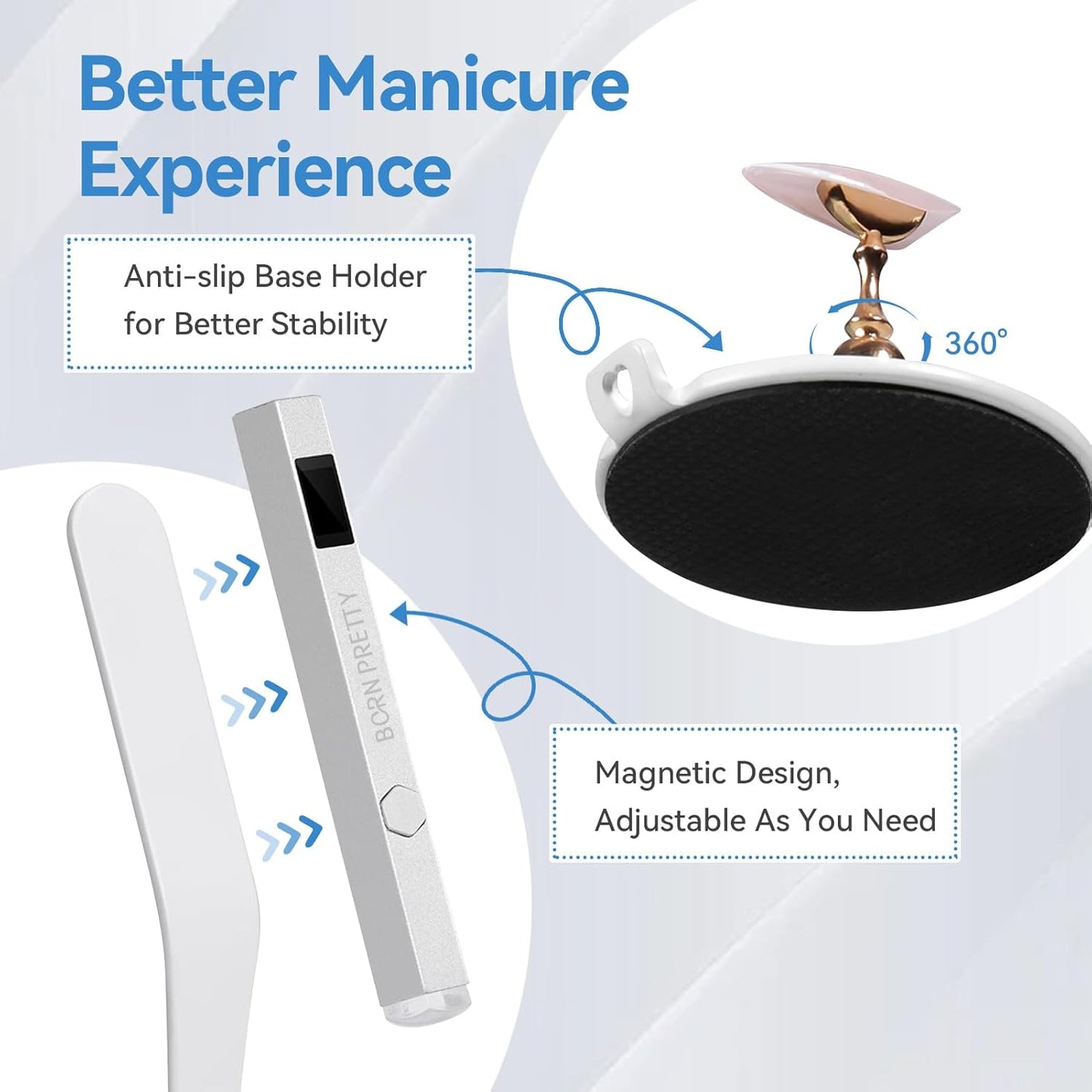 Born Pretty Handheld Magnetic U V Light for Nails, Metal Portable Mini Handheld U V Nail Light, Fast Curing U V Nail Dryer Nail Stamper Magnetic Stand Wireless Handheld LCD Display Screen