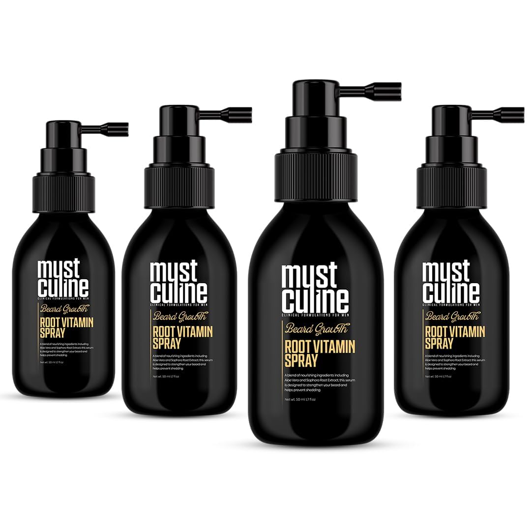 Beard Root Vitamin Spray, 4 Pack, Unscented, Supports Beard and Moustache Growth and Strengthening, Increases Elasticity, Prevents Breakage, Volumizes