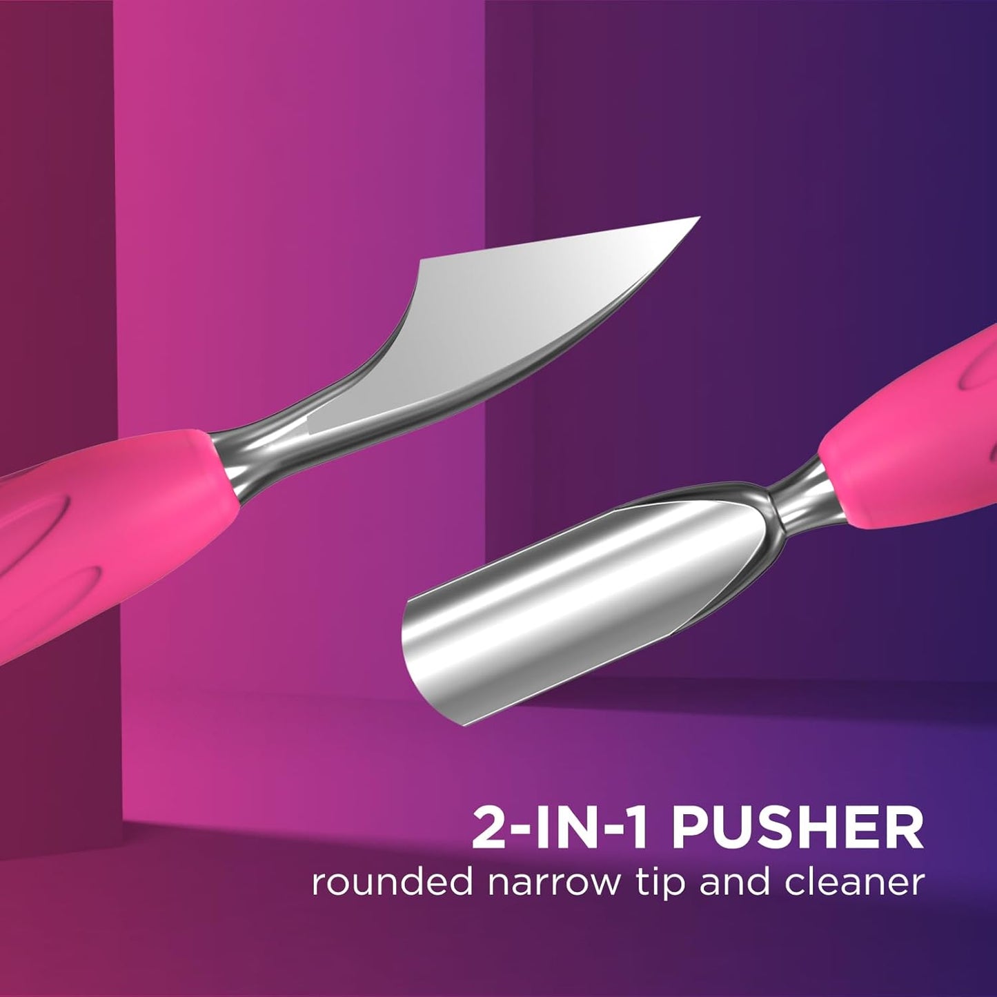 Staleks Manicure pusher Gummy with silicone handle UNIQ 10 TYPE 3 – Stainless Steel – Professional Cuticle Tool (rounded narrow pusher and cleaner)