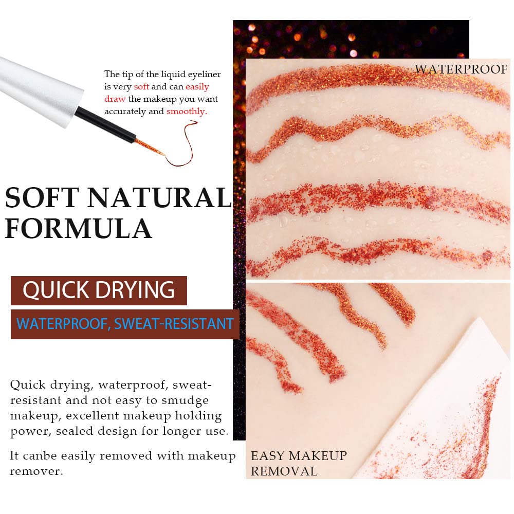 evpct 2Pcs Bronzer Red Color Liquid Glitter Eyeliner Set, Long-wearing and Waterproof