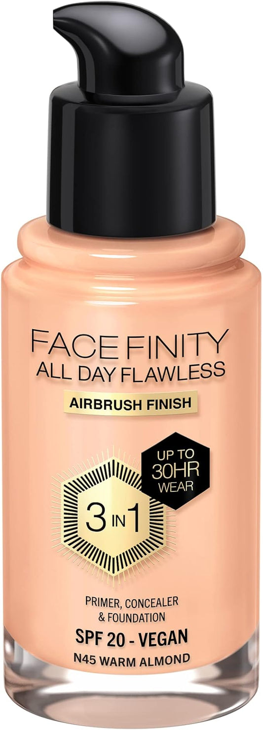 Max Factor Facefinity All Day Flawless 3 In 1 Foundation SPF 20, No. 45 Warm Almond