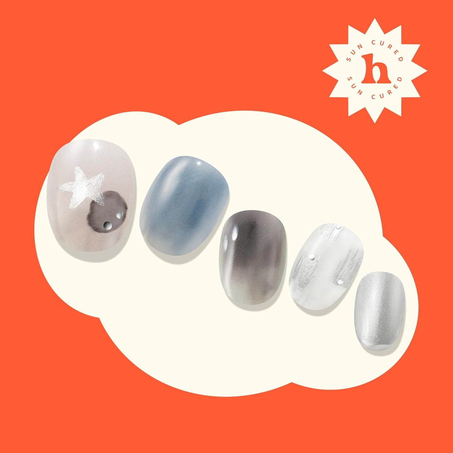 Semi Cured Gel Nail Strips | No LED Lamp Needed | Ombre, Blue, White | Easy Apply & Remove, Salon Quality | Includes 28 Strips, 1 Prep Pads, Nail File & Wooden Stick - Hey, Sweet Dreams Babe