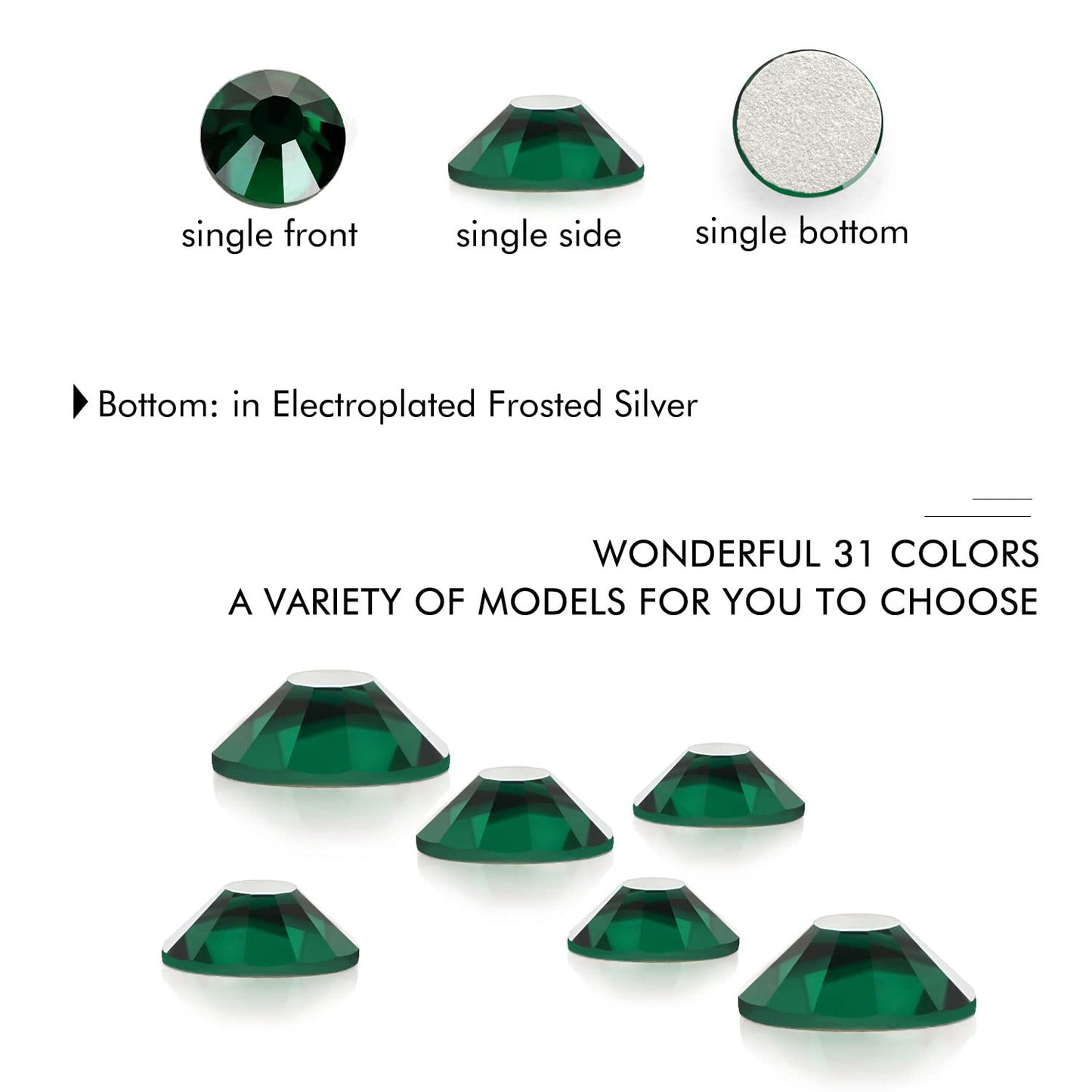 1440Pcs Dark Green Crystal Rhinestones,Glass Flatback Rhinestones Gemstones Small for Nail Face Makeup Art Crafts Clothes Decoration -(SS8,2.4mm,Dark Green)