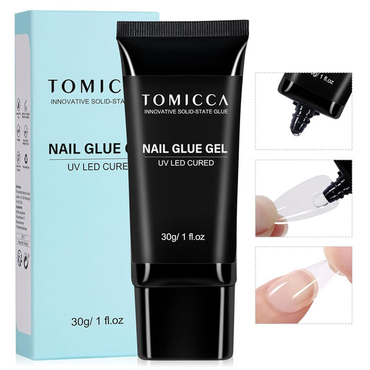 TOMICCA 4 in 1 Nail Glue for Press Ons 30g Gel Nail Glue Strong for Acrylic Nails Lamp Curing Needed UV