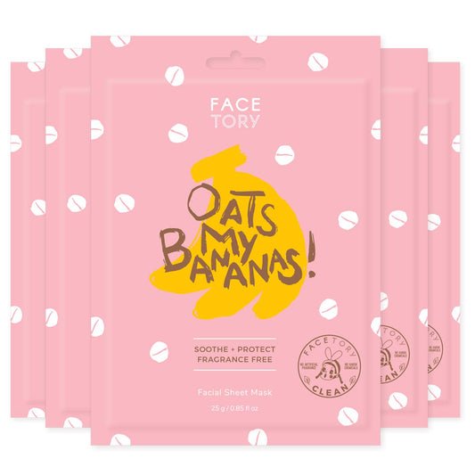 FACETORY K Beauty Face Mask Skin Care - OATS MY BANANAS CALMING Sheet Mask with Oat Extract | Milky Essence Soothes & Moisturizes (5 Pack)