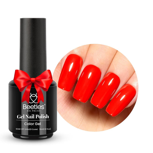 Beetles Bright Red Gel Nail Polish, 15ml Orange Red Gel Nail Polish Gel Soak Off LED UV Manicure Art Design Salon at Home Candied Apple Collection DIY Gift for Women